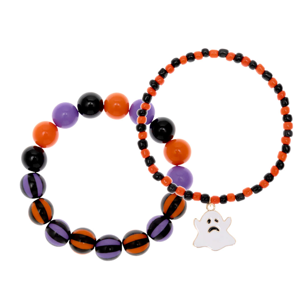 Multi 2PCS Halloween Ghost Charm Beaded Stretch Bracelets, enhance your attire with these beautiful Halloween bracelets to show off your fun trendsetting style at Halloween. This is the perfect gift for Halloween, especially for your friends, family, and the people you love and care about.