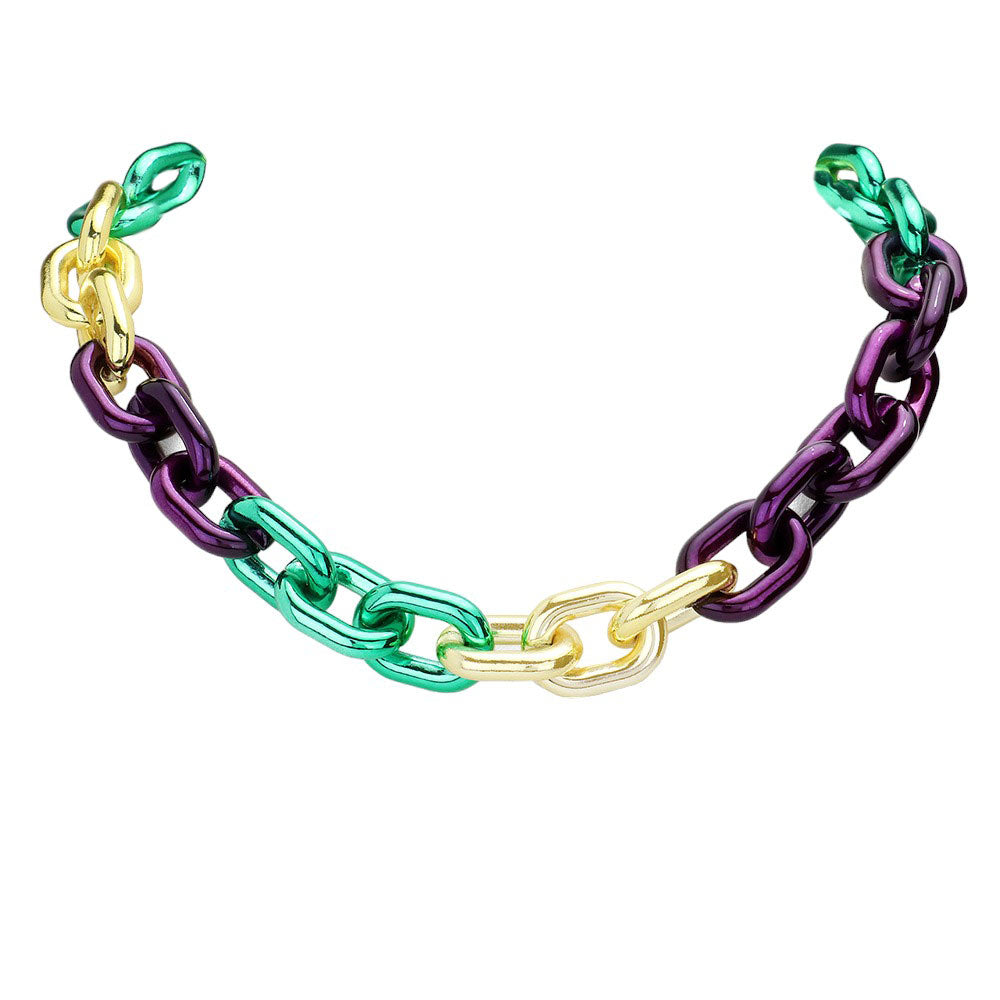 Multi Mardi Gras Chain Necklace, is the perfect accessory to add a little sparkle this season. This necklace features a timeless design made with quality materials, giving it an elegant finish. The chain necklace is adorned with glittering colors, perfect for making a bold statement or a lovely festive gift.