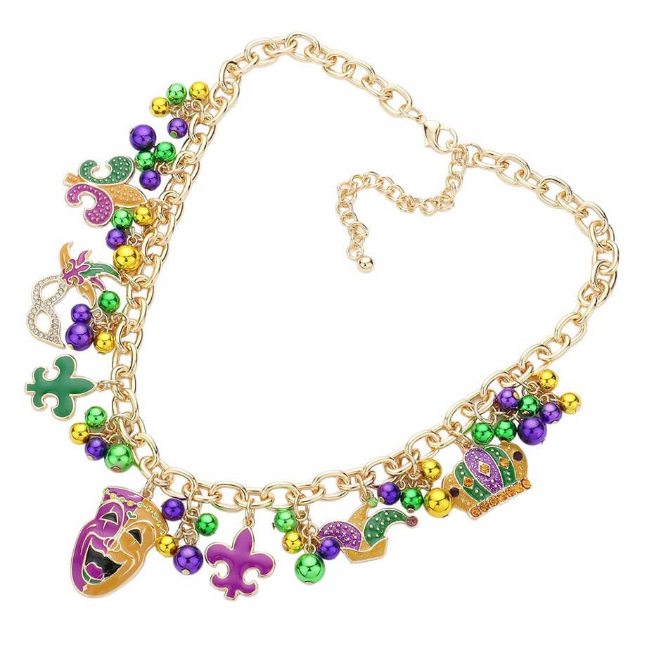 Mardi Gras Enamel Fleur de Lis Mask Hat Pendant Jewelry Set, Elevate your Mardi Gras style. Made with intricate detailing and vibrant colors, this set is perfect for any festive occasion. Show off your unique fashion sense and embrace the party with this one-of-a-kind piece. Perfect for celebrations and everyday wear