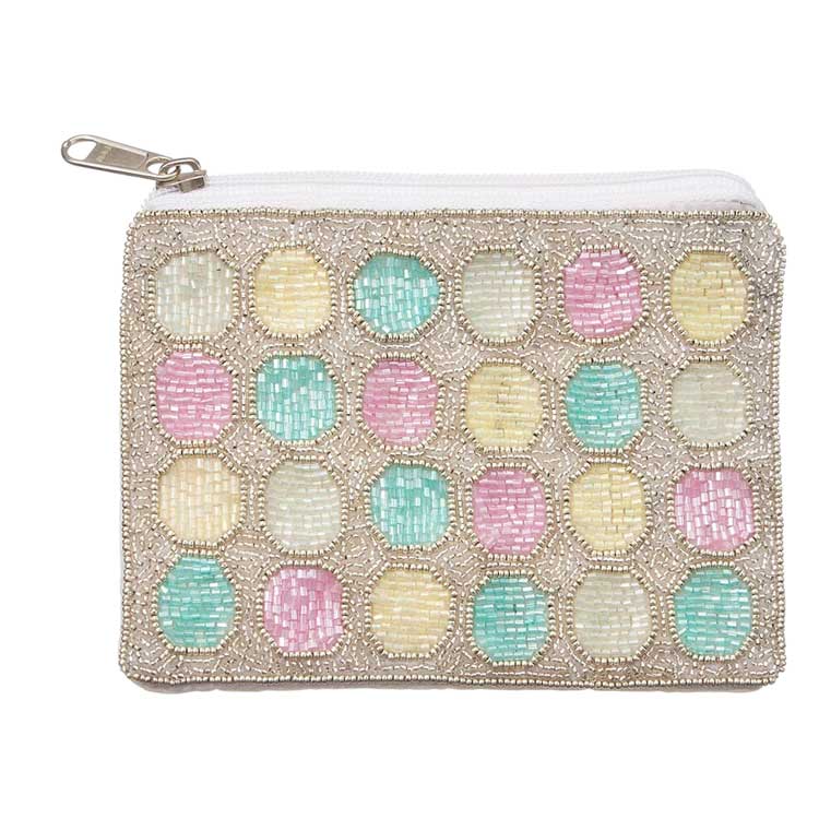 Multi Round Seed Beaded Mini Pouch Bag, is perfect for any occasion. The intricate beaded design adds an elegant touch to any outfit. It is perfect to hold your small essentials. With its rectangular shape, it's a unique addition to your bag collection. Trust in the quality and style of this expertly crafted mini bag.