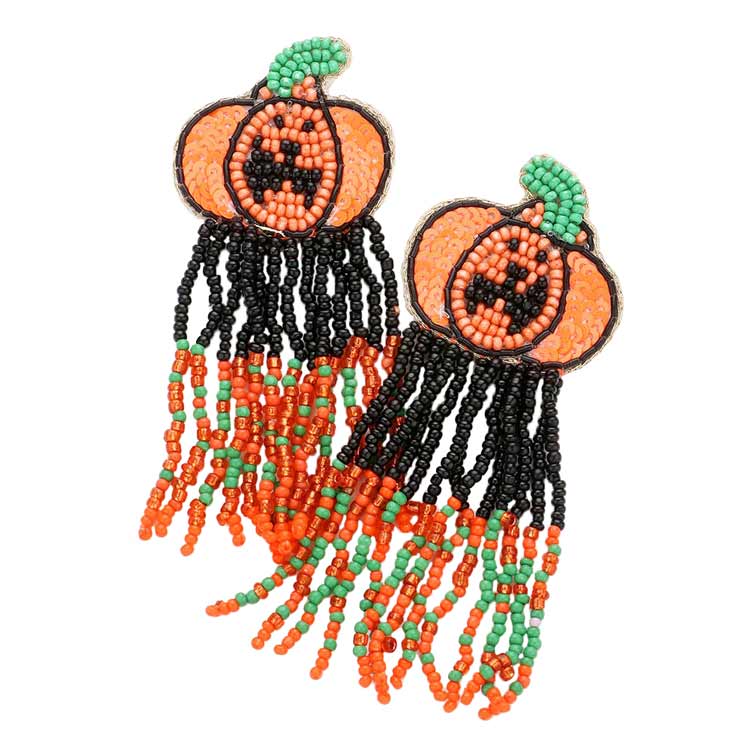 Orange Felt Back Sequin Pumpkin Seed Beaded Fringe Dangle Earrings, are fun handcrafted jewelry that fits your lifestyle, adding a pop of pretty color. This pretty & tiny earring will surely bring a smile to one's face as a gift. This is the perfect gift for Halloween, especially for your friends, family, and your love.