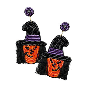 Orange Felt Back Tassel Seed Beaded Witch Dangle Earrings, are fun handcrafted jewelry that fits your lifestyle, adding a pop of pretty color. Enhance your attire with these vibrant artisanal earrings to show off your fun trendsetting style. Great gift idea for your Wife, Mom, or any family member.
