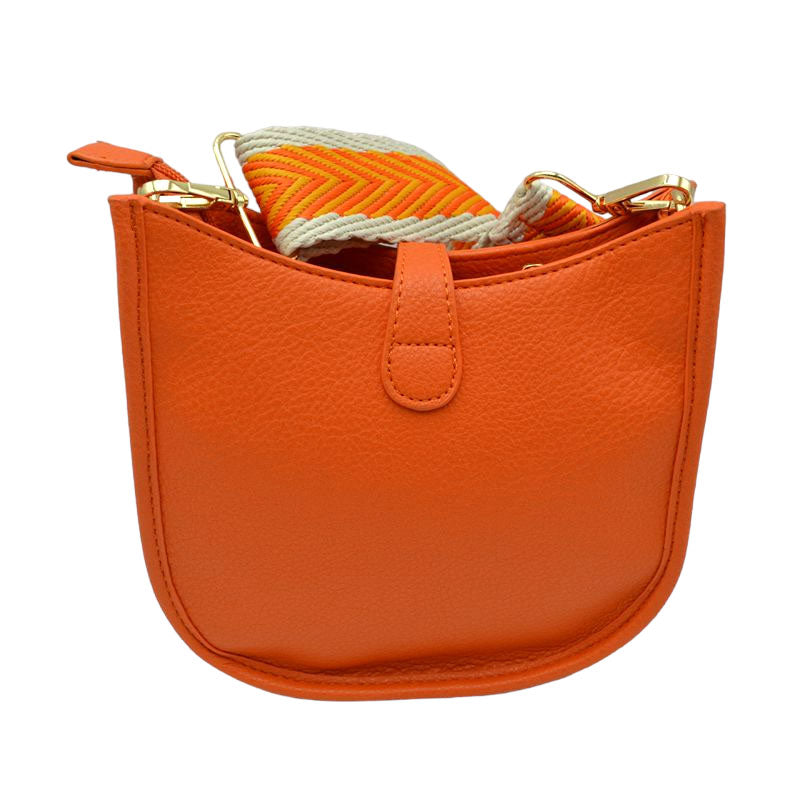 Orange Vegan Leather Guitar Strap Small Crossbody Purse, This Guitar Strap bag can be worn crossbody or on the shoulder. This Small Crossbody bag with selected durable vegan leather, nice style with various colors, Complement your existing outfit best Smooth fabric interior lining to avoid scratching item inside, Customized gold-tone metal fitting make you money's worth. Show your trendy side with this awesome crossbody bag. Have fun and look stylish with its fringe deta