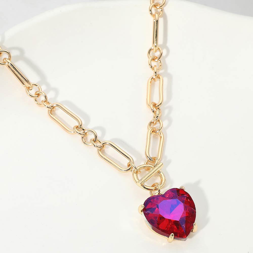 Chunky Heart Stone Cluster Toggle Pendant Necklace – Madeline Love