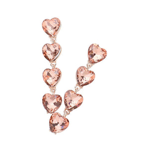 Peach Heart Stone Cluster Link Dropdown Evening Earrings. These elegant earrings feature a stunning heart stone cluster design, linked together for a sophisticated and glamorous look. Perfect for any evening event, these earrings add a touch of luxury to any outfit. Elevate your style with these beautiful earrings. 