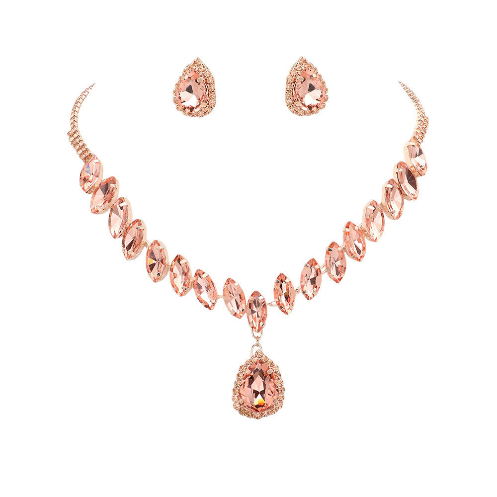 Peach Marquise Stone Cluster Dropped Teardrop Evening Jewelry Set, is an excellent jewelry set that will sparkle all night long making you shine like a diamond. Crafted with attention to detail, these jewelry sets will add a touch of glamour to any attire. Perfect gift for birthdays, Mother's Day, anniversaries etc.