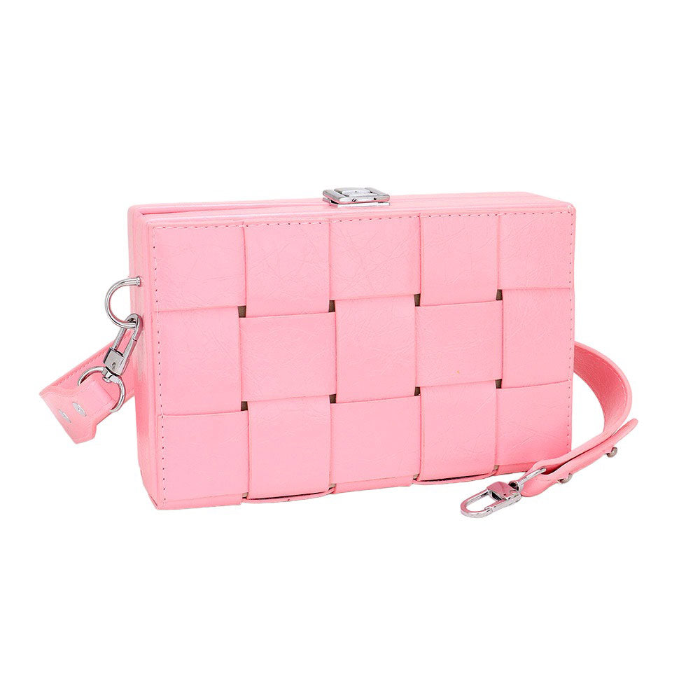 Pink Faux Leather Woven Square Box Crossbody Bag, will complete any casual or professional outfit. Made of high-quality faux leather, this bag has a woven box design and is equipped with an adjustable strap. Its lightweight design makes it easy to carry, for a truly stylish and functional accessory.