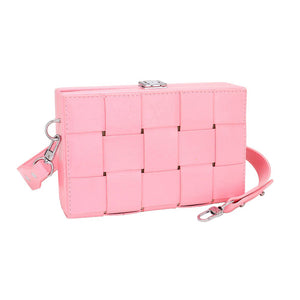 Pink Faux Leather Woven Square Box Crossbody Bag, will complete any casual or professional outfit. Made of high-quality faux leather, this bag has a woven box design and is equipped with an adjustable strap. Its lightweight design makes it easy to carry, for a truly stylish and functional accessory.
