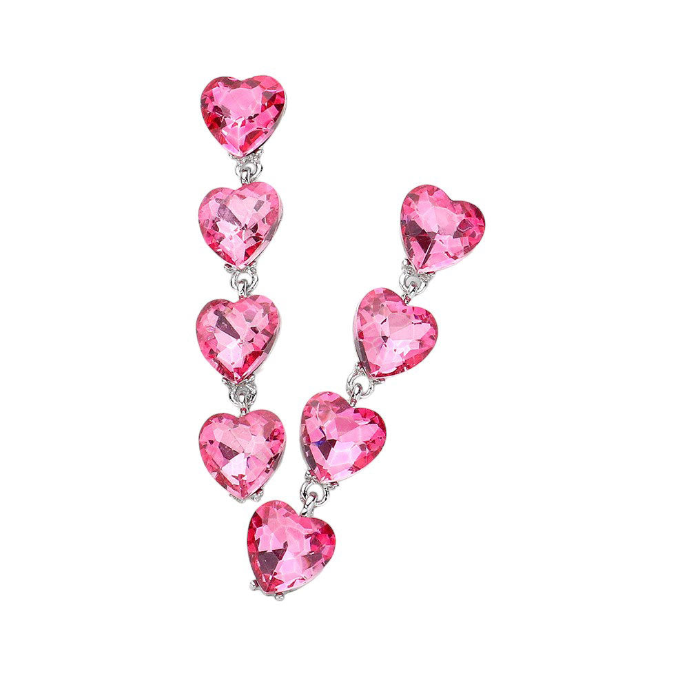 Pink Heart Stone Cluster Link Dropdown Evening Earrings. These elegant earrings feature a stunning heart stone cluster design, linked together for a sophisticated and glamorous look. Perfect for any evening event, these earrings add a touch of luxury to any outfit. Elevate your style with these beautiful earrings. 