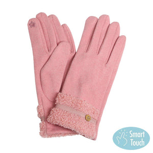 Pink Teddy Faux Fur Cuff Touch Smart Gloves, give your look so much more eye-catching and feel so comfortable with the beautiful teddy faux fur cuff design and embellishment.  These warm gloves will allow you to use your electronic device with ease. Perfect gift accessory for this winter. Stay warm and beautiful.
