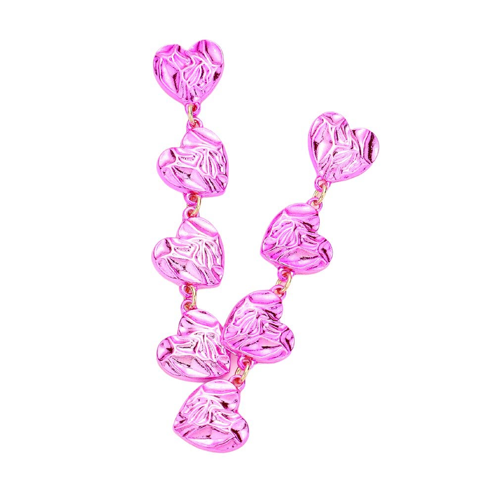 Pink Textured Heart Link Dropdown Earrings, are the perfect addition to any jewelry collection. The unique texture adds an elegant touch to the classic heart design. With a dropdown style, these earrings are versatile and can be worn for any occasion. Perfect for making a warm Valentine's Day gift for your loved ones.