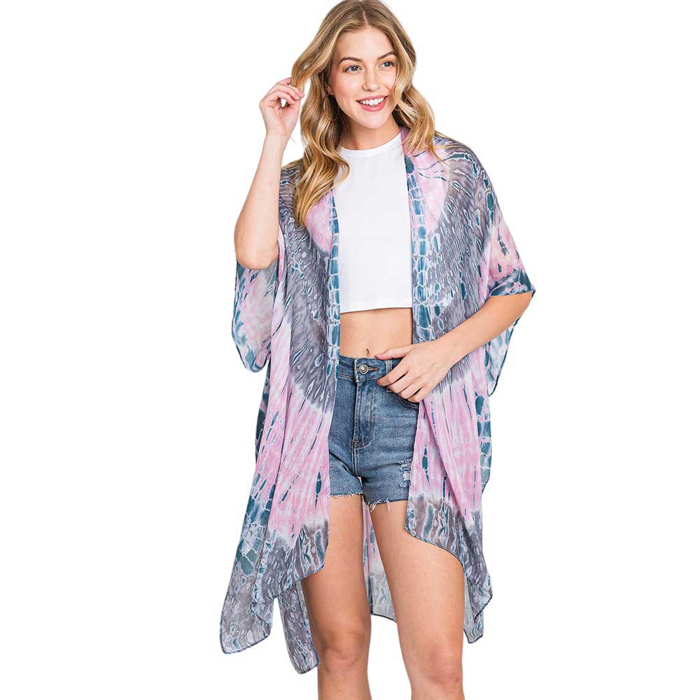 Pink Tie Dye Print Kimono Poncho, is the perfect addition to any wardrobe. Made of high-quality polyester fabric with a unique tie dye print, it is both stylish and comfortable. Its versatile design allows for a variety of styling options, making it a must-have for all fashion enthusiasts. Gift it yourself or to loved one.