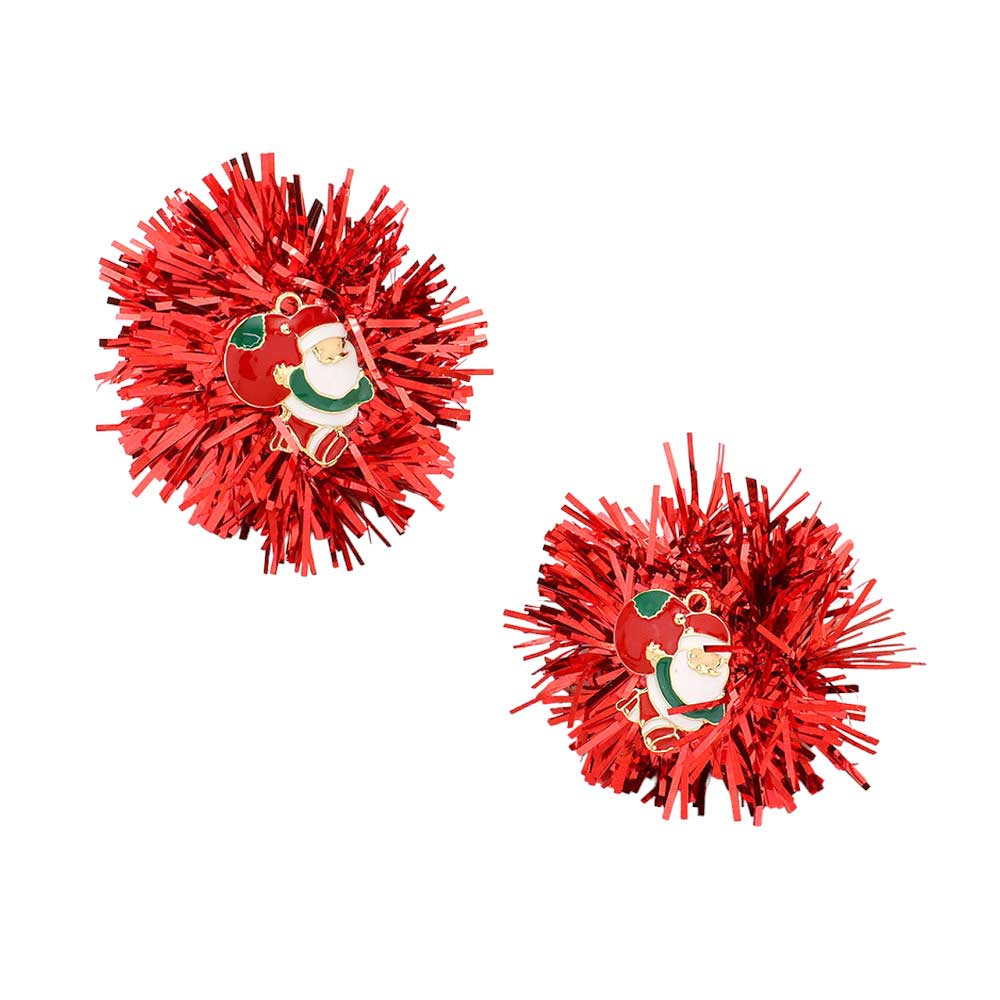 Green Enamel Santa Claus Tinsel Earrings, Crafted with a festive enamel finish and sparkling tinsel accents, are the perfect way to add a touch of Christmas flair to your look. With comfortable posts and secure clasps, these earrings are a joy to wear. Compatible with any holiday outfit, makes it the perfect Christmas gift.