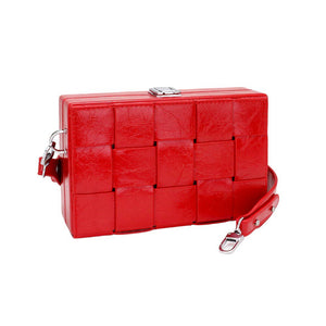 Red Faux Leather Woven Square Box Crossbody Bag, will complete any casual or professional outfit. Made of high-quality faux leather, this bag has a woven box design and is equipped with an adjustable strap. Its lightweight design makes it easy to carry, for a truly stylish and functional accessory.