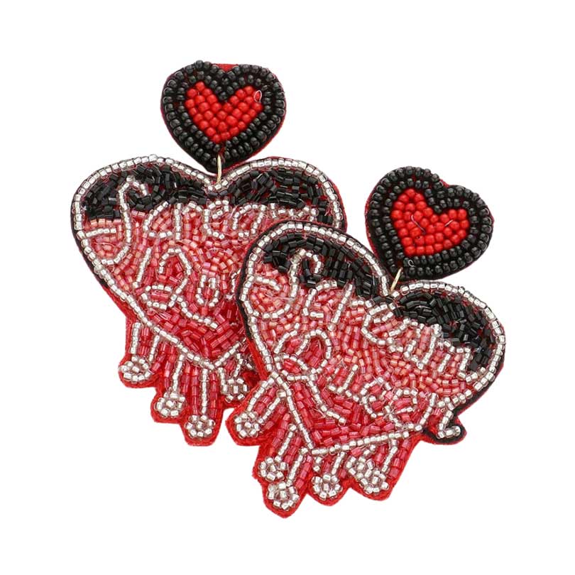 Red Scream Queen Message Felt Back Beaded Heart Dangle Earrings, get ready with these heart earrings to receive the best compliments on the Halloween occasion. Put on a pop of color to complete your ensemble and make you stand out on Halloween occasions. Perfect gifts for your lovers, mothers, friends, and family members.
