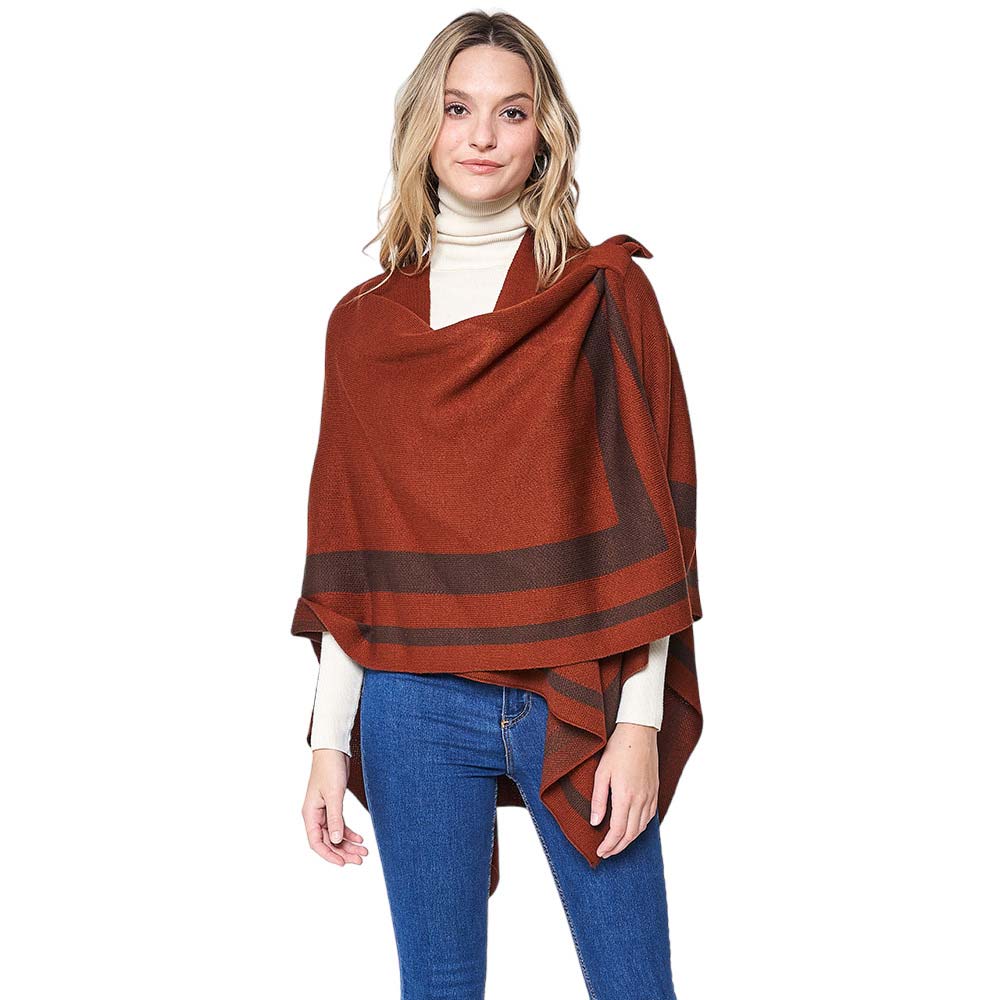 Pink Green Striped Shoulder Strap Ruana Poncho, boasts a striking look and a unique blend of materials that make it both stylish and comfortable. Sophisticated stripes are complemented by a luxurious velvety texture, offering an eye-catching look that makes a statement wherever you go. Excellent gift choice for the winter.