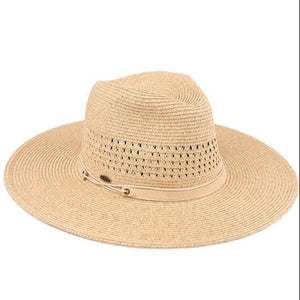 C.C Faux Leather String Paper Straw Panama Hat