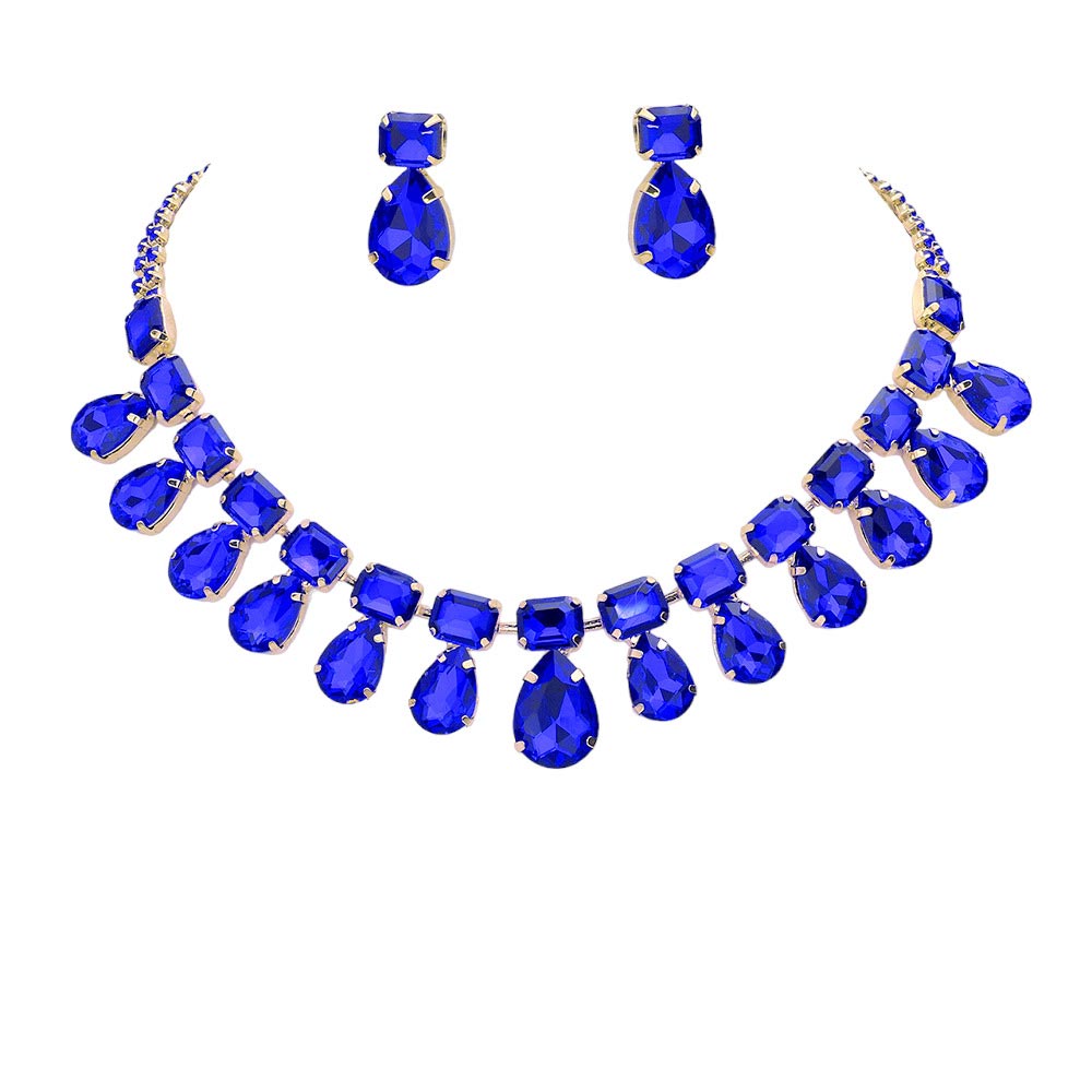 Sapphire Emerald Cut Teardrop Stone Cluster Evening Jewelry Set, is an excellent jewelry set that will sparkle all night long making you shine like a diamond. Crafted with attention to detail, these jewelry sets will add a touch of glamour to any attire. Perfect gift for birthdays, Mother's Day, anniversaries etc.