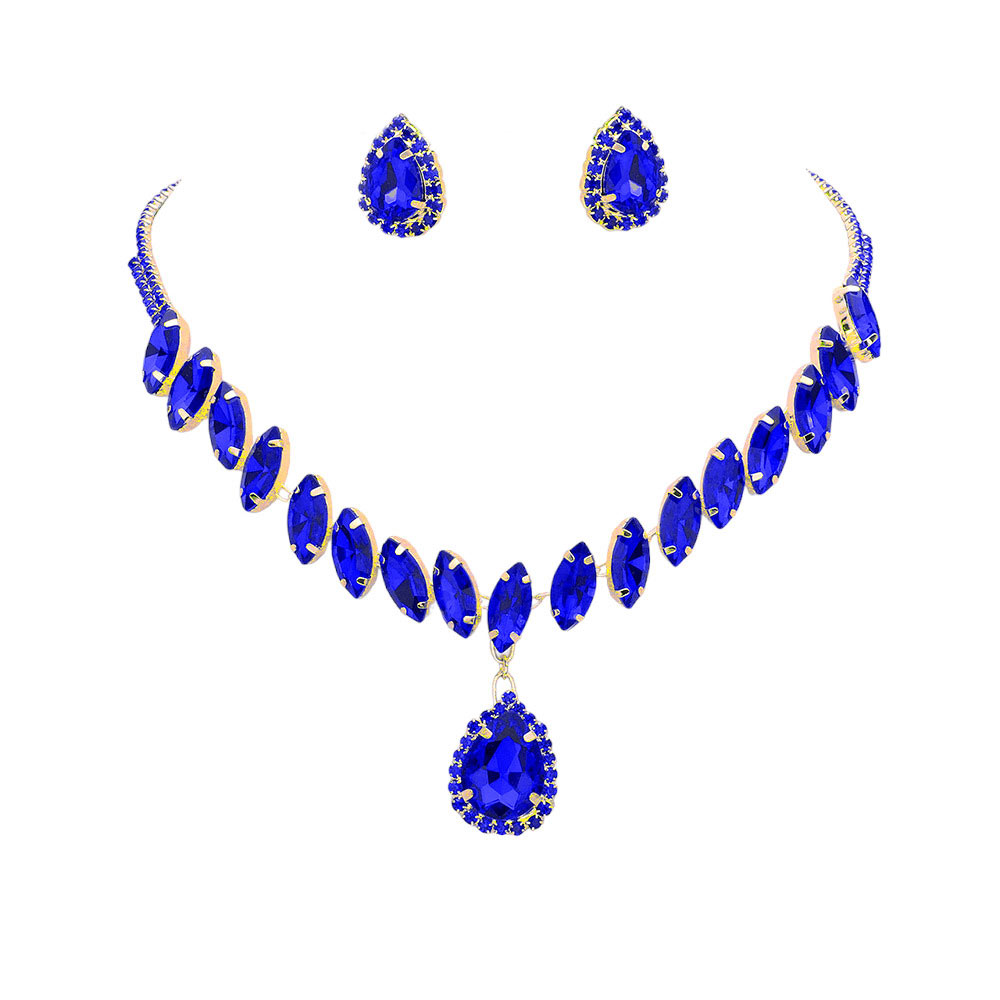 Sapphire Marquise Stone Cluster Dropped Teardrop Evening Jewelry Set, is an excellent jewelry set that will sparkle all night long making you shine like a diamond. Crafted with attention to detail, these jewelry sets will add a touch of glamour to any attire. Perfect gift for birthdays, Mother's Day, anniversaries etc.