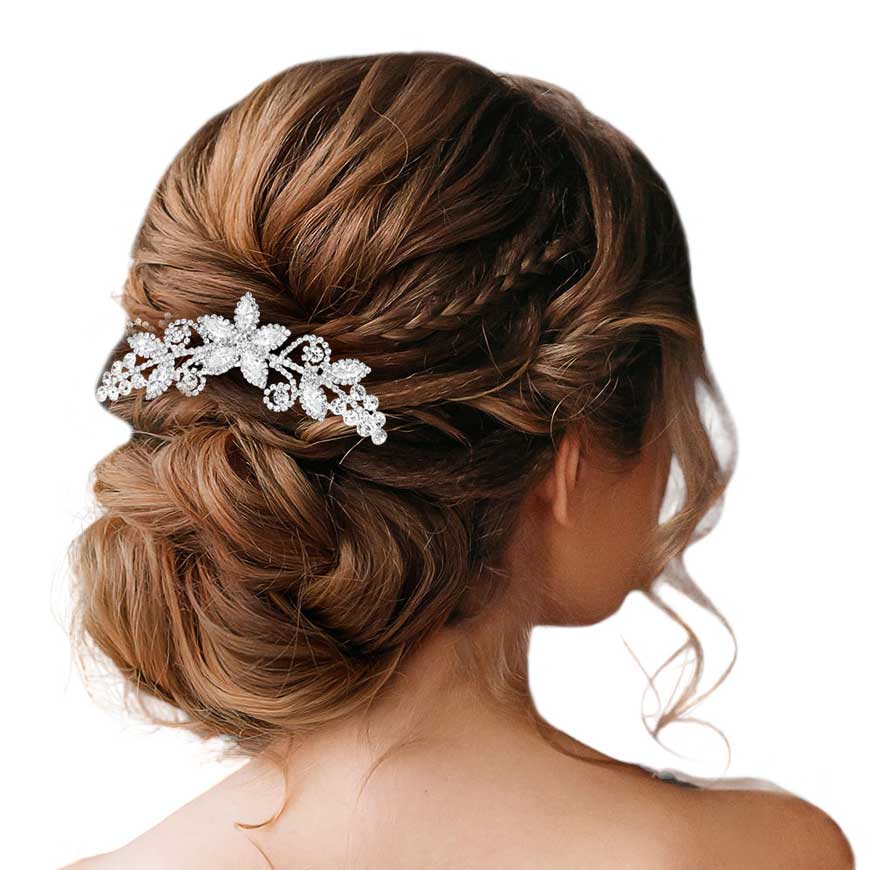 Silver CZ Marquise Stone Accented Flower Hair Comb, this elegant flower hair comb features an array of marquise stones, adding a classic touch to any hairstyle. The beautifully crafted design hair comb adds a gorgeous glow to any special outfit. These are Perfect Birthday Gifts, Anniversary Gifts, Prom Jewelry etc.