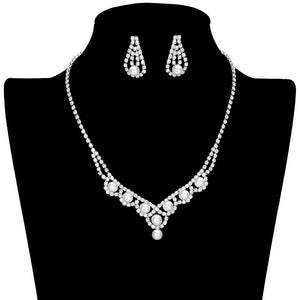 Silver Pearl Embellished Rhinestone Jewelry Set, this pearl rhinestone jewelry set is the perfect piece to add a hint of luxury to any ensemble. This classic pearl-embellished jewelry set is perfect for adding a touch of sparkle to any outfit. Gift for birthdays, anniversaries, Mother's Day, or any other meaningful occasion.
