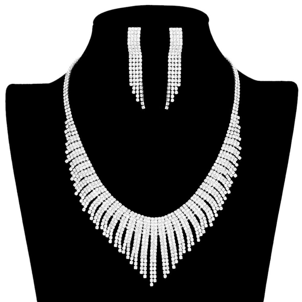 Silver Rhinestone Pave Necklace, features gleaming rhinestones that sparkle in the light. Its elegant design makes it highly fashionable and perfect for a night out or a special occasion. The necklace is sure to make you shine like a diamond. Perfect for birthday gifts, anniversaries, Mother's Day, Prom Jewelry, etc.