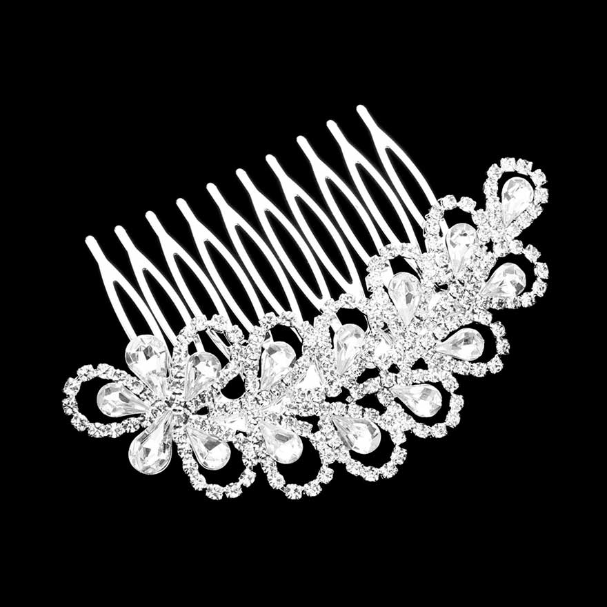 Silver Teardrop Stone Accented Hair Comb, features beautiful teardrop-shaped stones set in a convenient comb. Made with quality materials, this elegant accessory adds a touch of sophistication to your hairstyle, and keeps your hair securely in place. Perfect for special occasions or everyday wear or gifting to special ones.