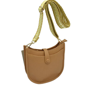 Tan Vegan Leather Guitar Strap Small Crossbody Purse, This Guitar Strap bag can be worn crossbody or on the shoulder. This Small Crossbody bag with selected durable vegan leather, nice style with various colors, Complement your existing outfit best Smooth fabric interior lining to avoid scratching item inside, Customized gold-tone metal fitting make you money's worth. Show your trendy side with this awesome crossbody bag. Have fun and look stylish with its fringe deta