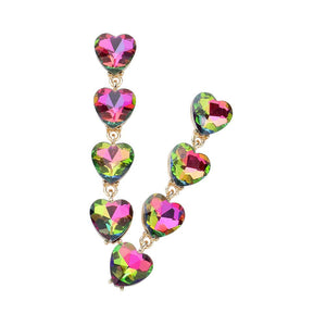 Vitrail Heart Stone Cluster Link Dropdown Evening Earrings. These elegant earrings feature a stunning heart stone cluster design, linked together for a sophisticated and glamorous look. Perfect for any evening event, these earrings add a touch of luxury to any outfit. Elevate your style with these beautiful earrings. 