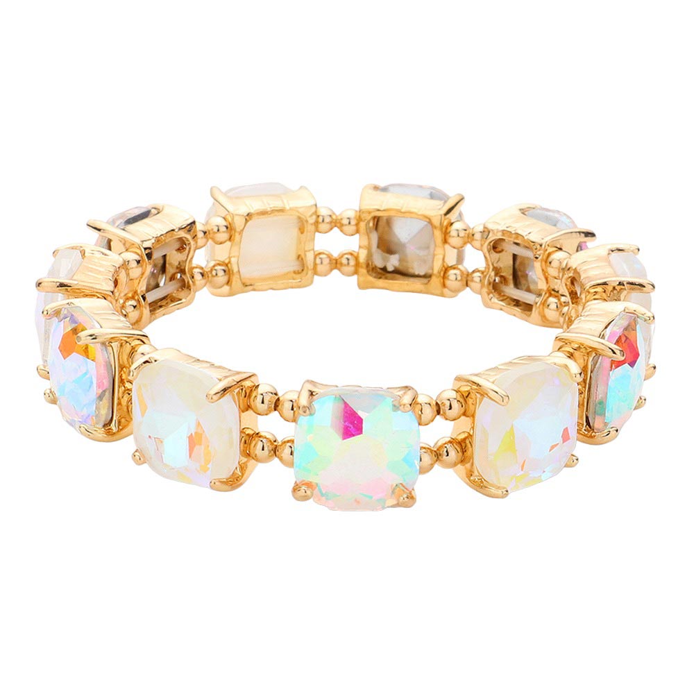 White Cushion Square Stone Stretch Evening Bracelet, features a delicate combination of stones set in a modern cushion square. Perfect for adding sparkle and sophistication to any outfit. This is the perfect gift, especially for your friends, family, and the people you love and care about.