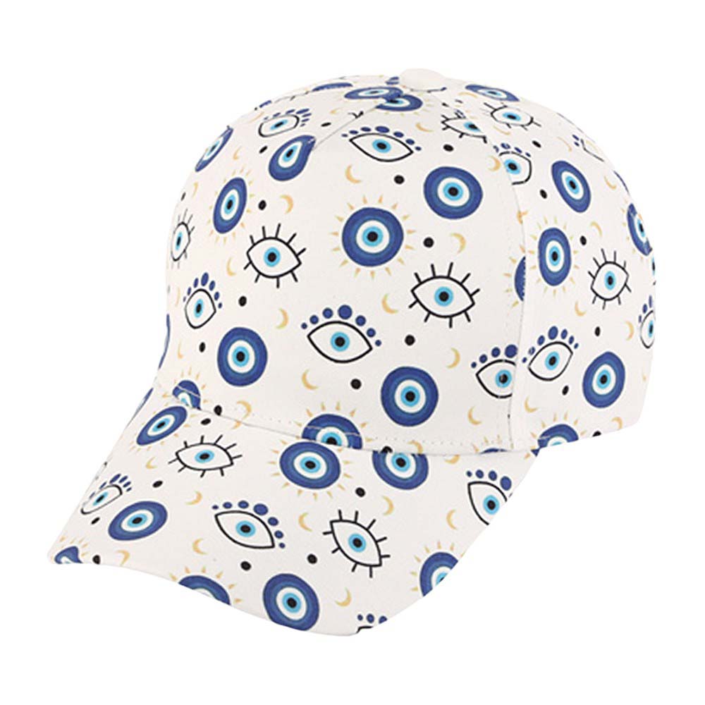 Blue Evil Eye Pattern Printed Baseball Cap is perfect for adding a touch of style and protection to any outfit. Made with a unique design featuring an evil eye pattern, this cap not only looks great but also provides 100% UV protection. Stay safe and trendy with this must-have accessory.