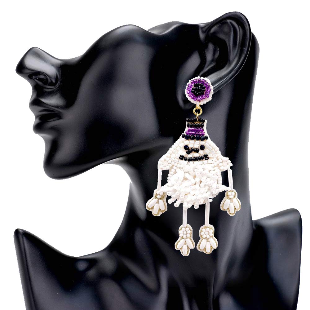 White Felt Back Seed Beaded Witch Hat Ghost Dangle Earrings, are fun handcrafted jewelry that fits your lifestyle, adding a pop of pretty color. This pretty & tiny earring will surely bring a smile to one's face as a gift. This is the perfect gift for Halloween, especially for your friends, family, and the people you love.