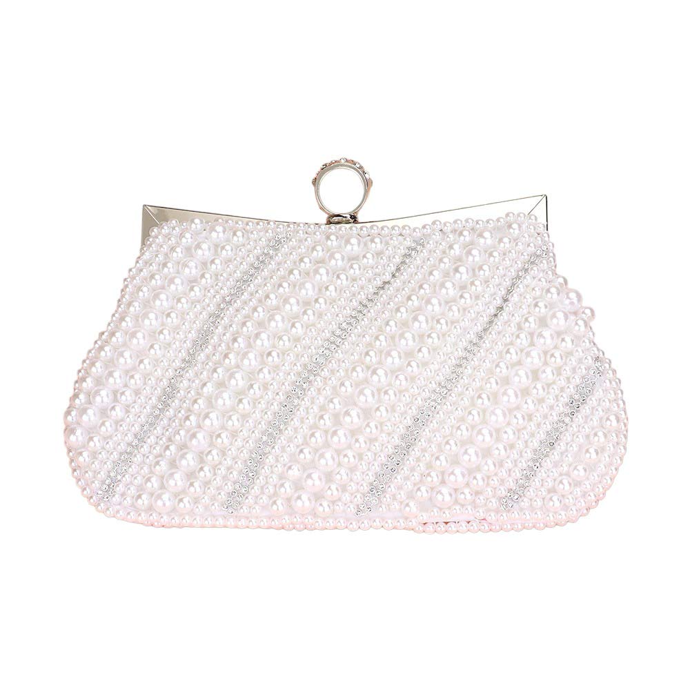 White Oblique Pearl Stone Embellished Evening Clutch Tote Crossbody Bag, is the perfect addition to any formal outfit. Its catchy and awesome appurtenance drags everyone's attraction to you at any place & occasion. Perfect gift ideas for a Birthday, Holiday, Christmas, Anniversary, Valentine's Day, or any special occasion.