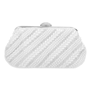 White Oblique Pearl Stone Evening Clutch Crossbody Bag, is beautifully designed and fit for all occasions & places. Its catchy and awesome appurtenance drags everyone's attraction to you at any place & occasion. Perfect gift ideas for a Birthday, Holiday, Christmas, Anniversary, Valentine's Day, or any special occasion.