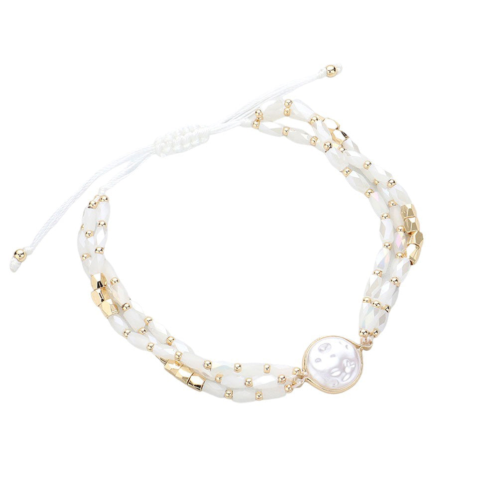 White Pearl Pointed Faceted Beaded Pull Tie Cinch Bracelet, Indulge in luxury with our dazzling and elegant bracelet features beautifully crafted pearls and faceted beads, all perfectly strung together for a stunning piece that will elevate any outfit. With its adjustable pull tie cinch, you can achieve the perfect fit.