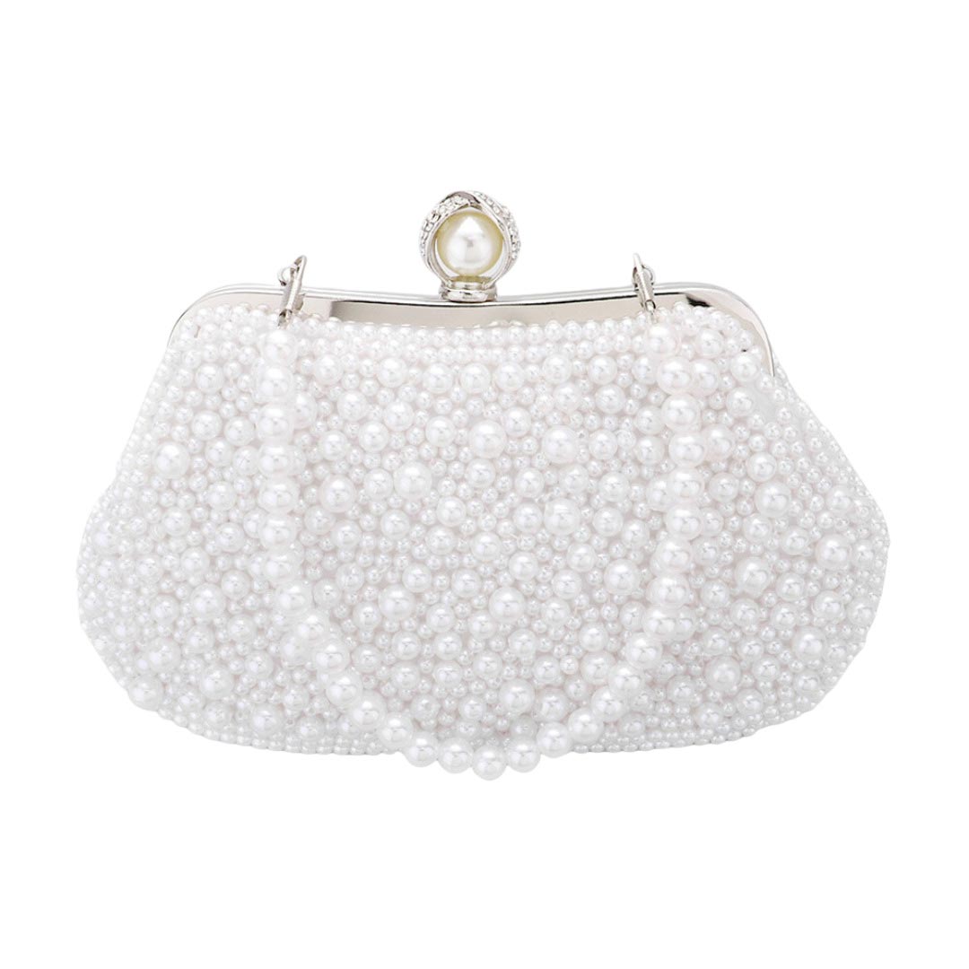 White Trendy Pearl Cluster Evening Tote Clutch Crossbody Bag, is beautifully designed and fit for all special occasions & places. Show your trendy side with this pearl cluster evening tote bag. Perfect gift ideas for a Birthday, Holiday, Christmas, Anniversary, Valentine's Day, and all special occasions.