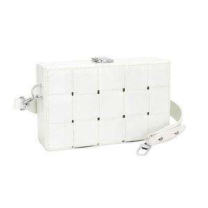 White Faux Leather Woven Square Box Crossbody Bag, will complete any casual or professional outfit. Made of high-quality faux leather, this bag has a woven box design and is equipped with an adjustable strap. Its lightweight design makes it easy to carry, for a truly stylish and functional accessory.