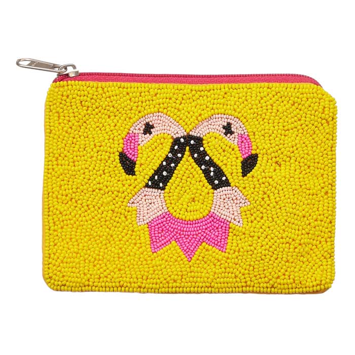 Yellow Flamingo Seed Beaded Mini Pouch Bag, is the perfect accessory for any summer outfit. Made with high-quality materials, the bag features intricate seed bead detailing that adds a touch of tropical charm. With a compact size and convenient pouch design, it's the ideal bag for carrying your essentials in style.
