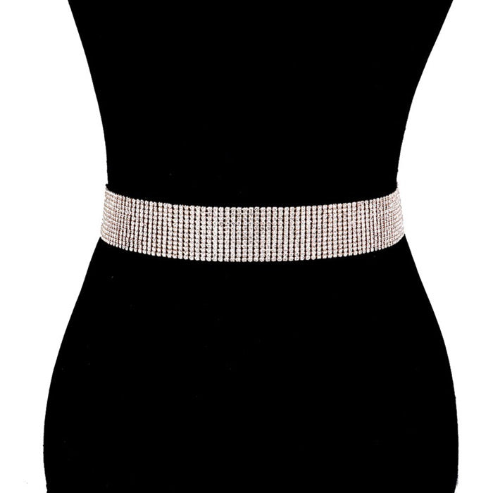 Crystal Accented Rhinestone Pave Embellished Belt Red
