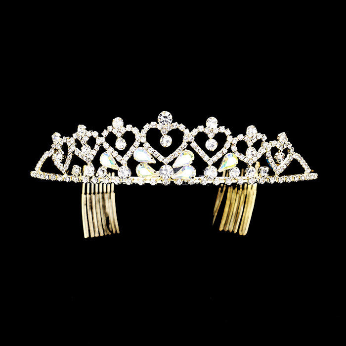 Ab Gold Crystal Rhinestone Pave Heart Princess Tiara, These heart princess tiara is a classic royal tiara made from gorgeous rhinestone accented is the epitome of elegance. Exquisite design with gorgeous color and brightness, makes you more eye-catching in the crowd and also it will make you more charming and pretty without fail.