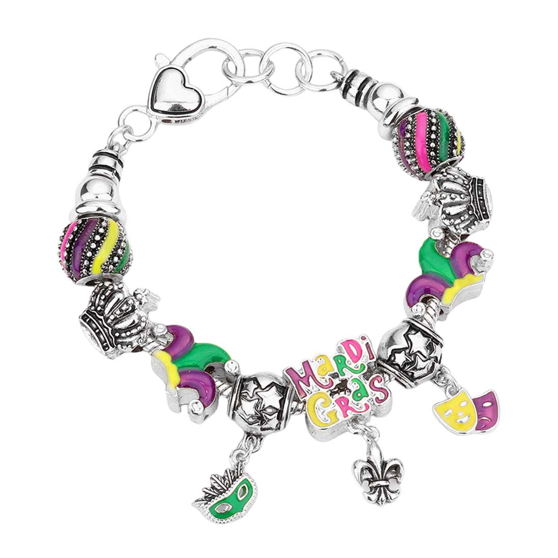 Antique Silver Mardi Grass Multi Bead Bracelet, beautifully crafted design adds a gorgeous glow to any outfit. Put on a pop of color to complete your ensemble stylishly with this multi-bead bracelet. Perfect for adding just the right amount of shimmer & shine and a touch of class to special events.