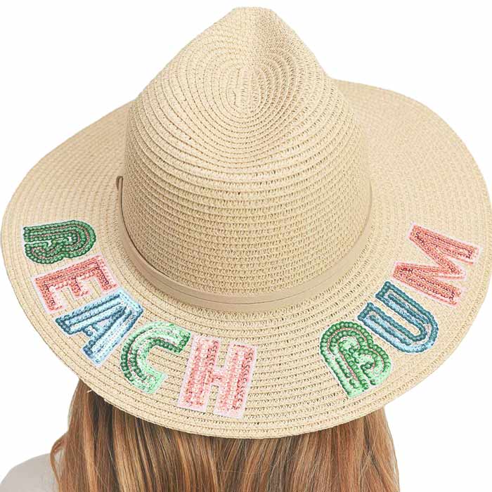 White Beach Bum Sequin Message Straw Panama Sun Hat, a beautiful & comfortable Straw Panama Sun Hat is suitable for summer wear to amp up your beauty & make you more comfortable everywhere. Perfect for keeping the sun off your face and shoulders. It's an excellent gift item for your friends, family or loved ones this summer.