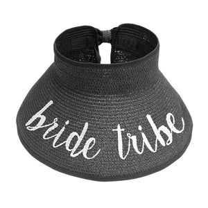 Black Bride Tribe Message Roll Up Foldable Visor Sun Hat, This visor hat with Bride Tribe Message is Open top design offers great ventilation and heat dissipation. Features a roll-up function; incredibly convenient as it is foldable for easy storage or for taking on the go while traveling. This Summer sun  hat is perfect for walking along the beach, hanging by the pool, or any other outdoor activities. 
