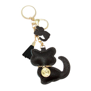 Black Faux Leather Cat Tassel Key Chain, a cat key chain! Made with Tassel, this keychain is the best to carry around the keys to your treasure box or your Cat hideout! Make your close ones feel special and make them laugh. You can give this cat key chain as a gift to your loved one.
