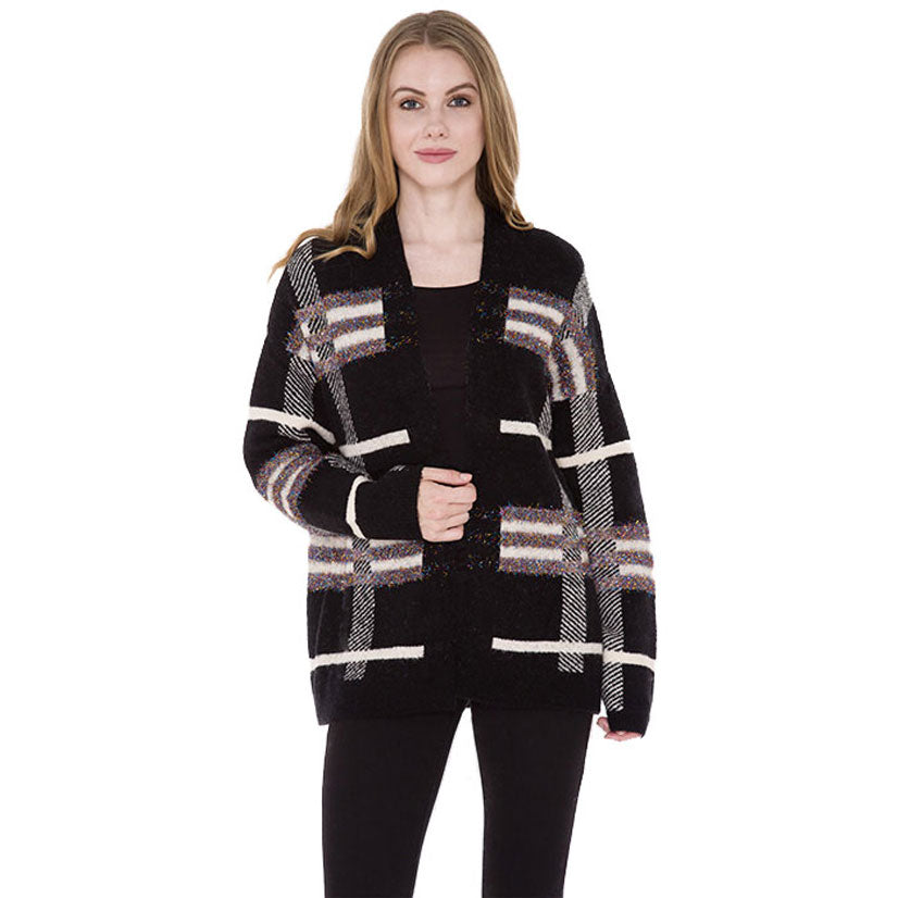 Beige Winter Fall Fashionable Trendy Plaid Check Cardigan, the perfect accessory, luxurious, trendy, super soft chic capelet, keeps you warm and toasty. You can throw it on over so many pieces elevating any casual outfit! Perfect Gift for Wife, Mom, Birthday, Holiday, Christmas, Anniversary, Fun Night Out