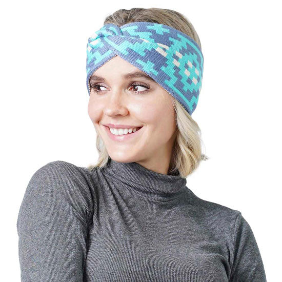 Blue Fashionable Western Pattern Knit Headband. On trend & fabulous, a luxe addition to any cold-weather ensemble. Great for daily wear in the cold winter to protect you against chill, classic infinity-style scarf & amps up the glamour with plush material that feels amazing snuggled up against your cheeks. perfect Gift for Wife, Mom, Birthday, Holiday, Christmas, Anniversary, Fun Night Out!
