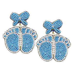 Blue Felt Back Pearl Beaded Bow Baby Foot Dangle Earrings, these fun-crafted baby foot dangle earrings are a sign of fashion trends, styles, and innovations. These beautiful pearl beaded earrings are gorgeous and unique that will dangle on your earlobes to make you stand out from the crowd. These pearl earrings will dangle on your earlobes to show the perfect class and make others smile with joy. 