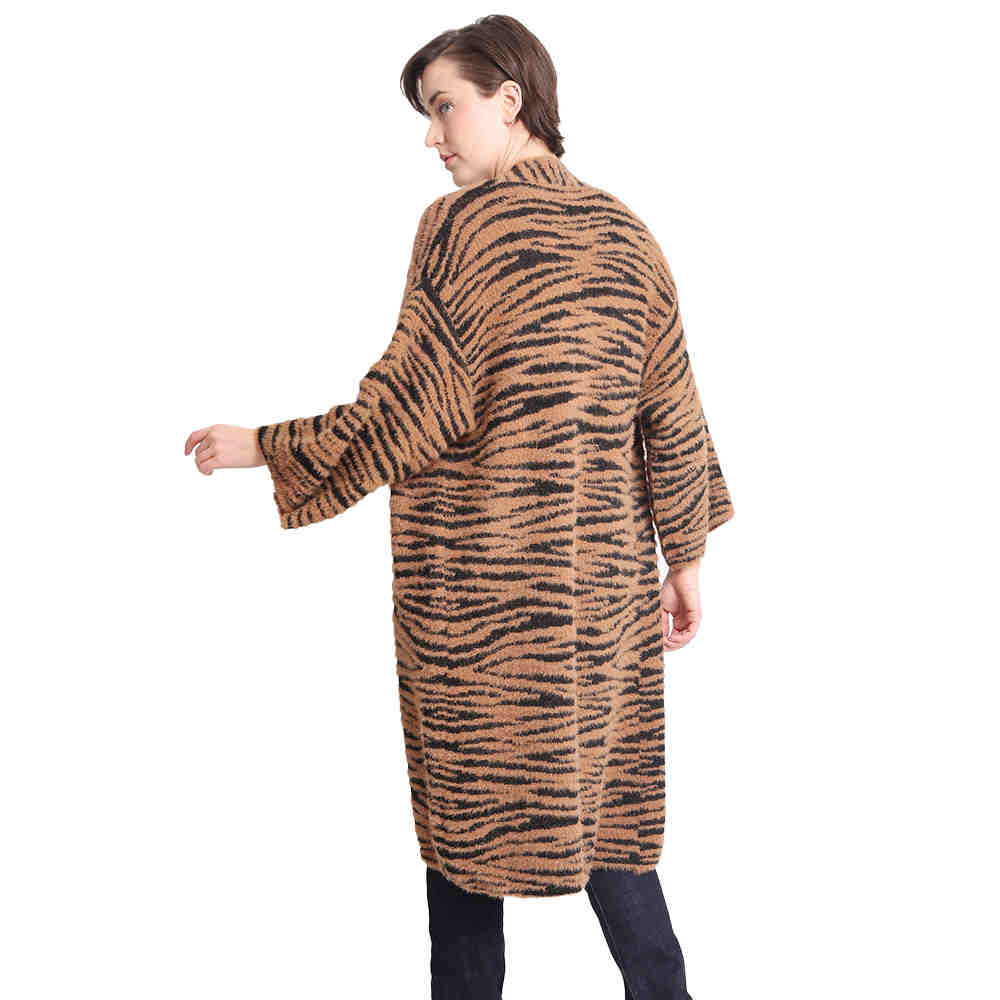 Brown Tiger Patterned Bell Sleeves Cardigan Outwear Cover Up, the perfect accessory, luxurious, trendy, super soft chic capelet, keeps you warm & toasty. You can throw it on over so many pieces elevating any casual outfit! Perfect Gift Birthday, Holiday, Christmas, Anniversary, Wife, Mom, Special Occasion