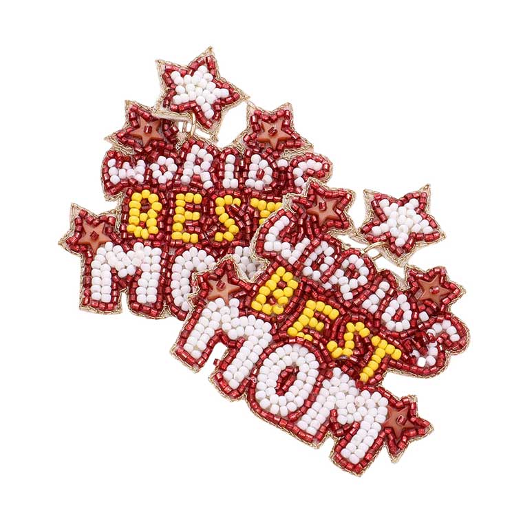Burgundy Worlds Best Mom Felt Back Beaded Star Message Link Earrings, Look like the ultimate fashionista with these World's Best Mom Felt Back Beaded Star Message Link Earrings! Show your love for mom with these beautiful Mom-Felt Back Earrings. An excellent gift for your mom on her birthday, or any other meaningful occasion.