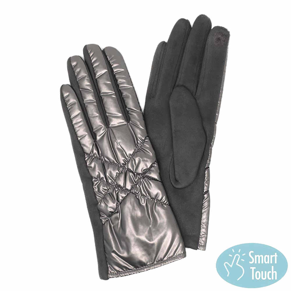 Black Puffer Padded Quilted Shiny Smart Touch Tech Gloves, gives your look so much eye-catching texture w cool design, a cozy feel, fashionable, attractive, cute looking in winter season, these warm accessories allow you to use your phones. Perfect Birthday Gift, Valentine's Day Gift, Anniversary Gift, Just Because Gift